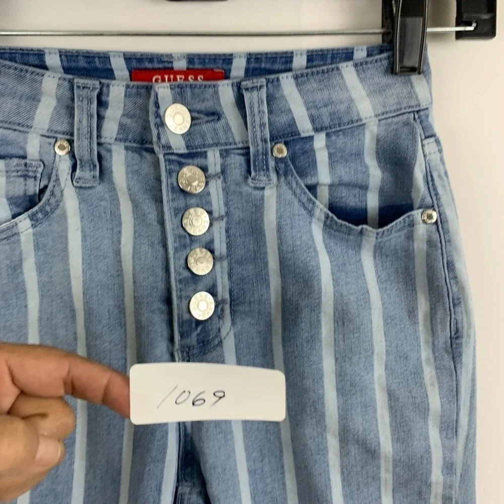 Guess Womens Jeans Striped High Rise Button Fly Skinny 24 Y2K - Picture 10 of 10